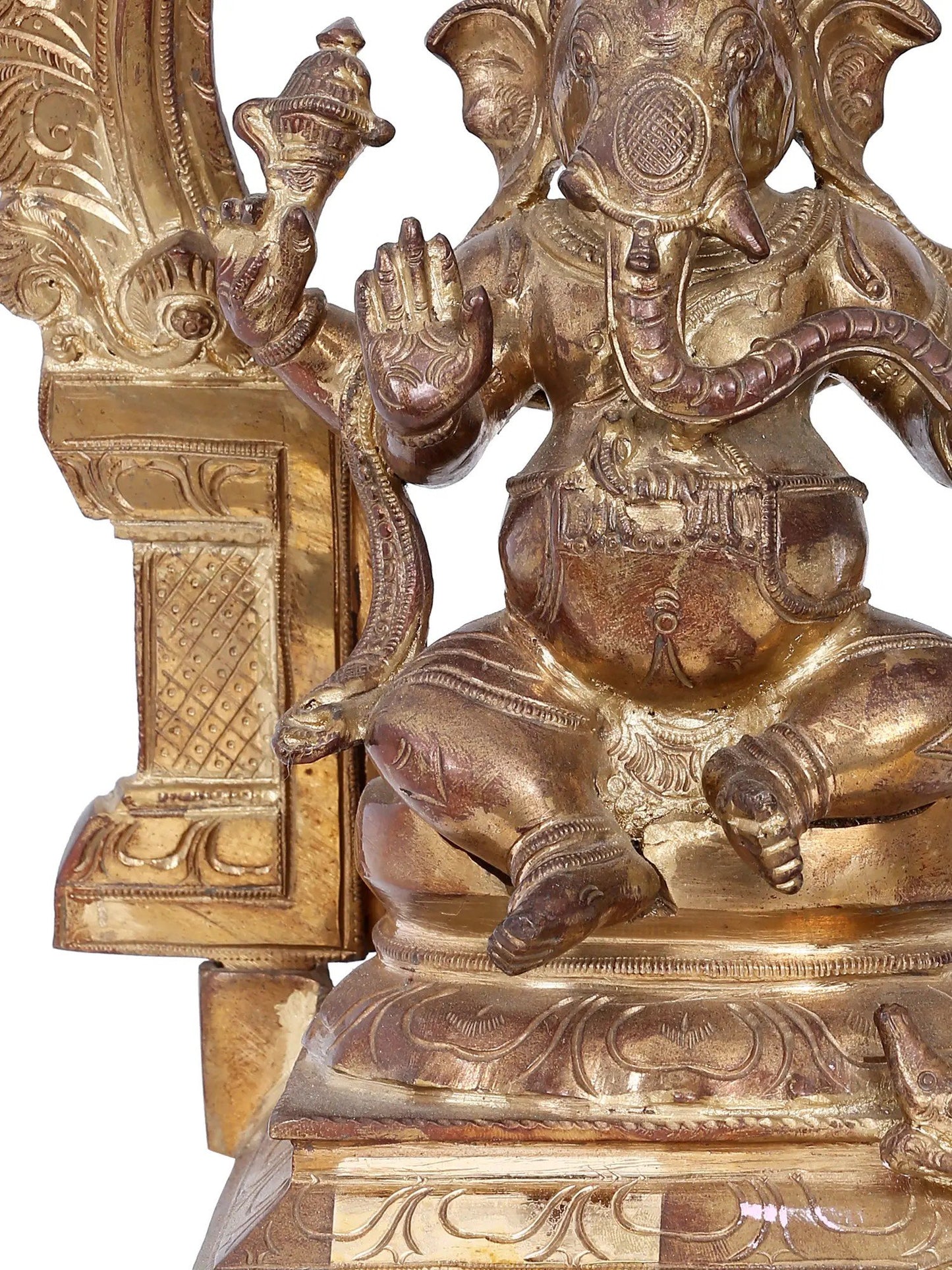 14'' Four Armed Lord Ganesha In Seated Pose | Ganesha Bronze Statue | Panchaloha Bronze Idol From Swamimalai