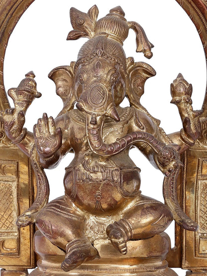 14'' Four Armed Lord Ganesha In Seated Pose | Ganesha Bronze Statue | Panchaloha Bronze Idol From Swamimalai