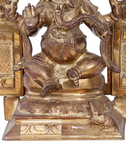 14'' Four Armed Lord Ganesha In Seated Pose | Ganesha Bronze Statue | Panchaloha Bronze Idol From Swamimalai