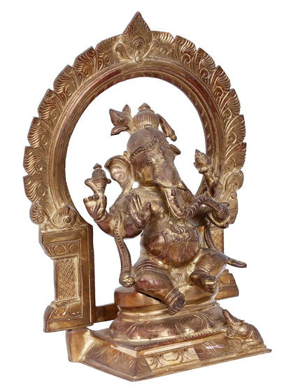 14'' Four Armed Lord Ganesha In Seated Pose | Ganesha Bronze Statue | Panchaloha Bronze Idol From Swamimalai