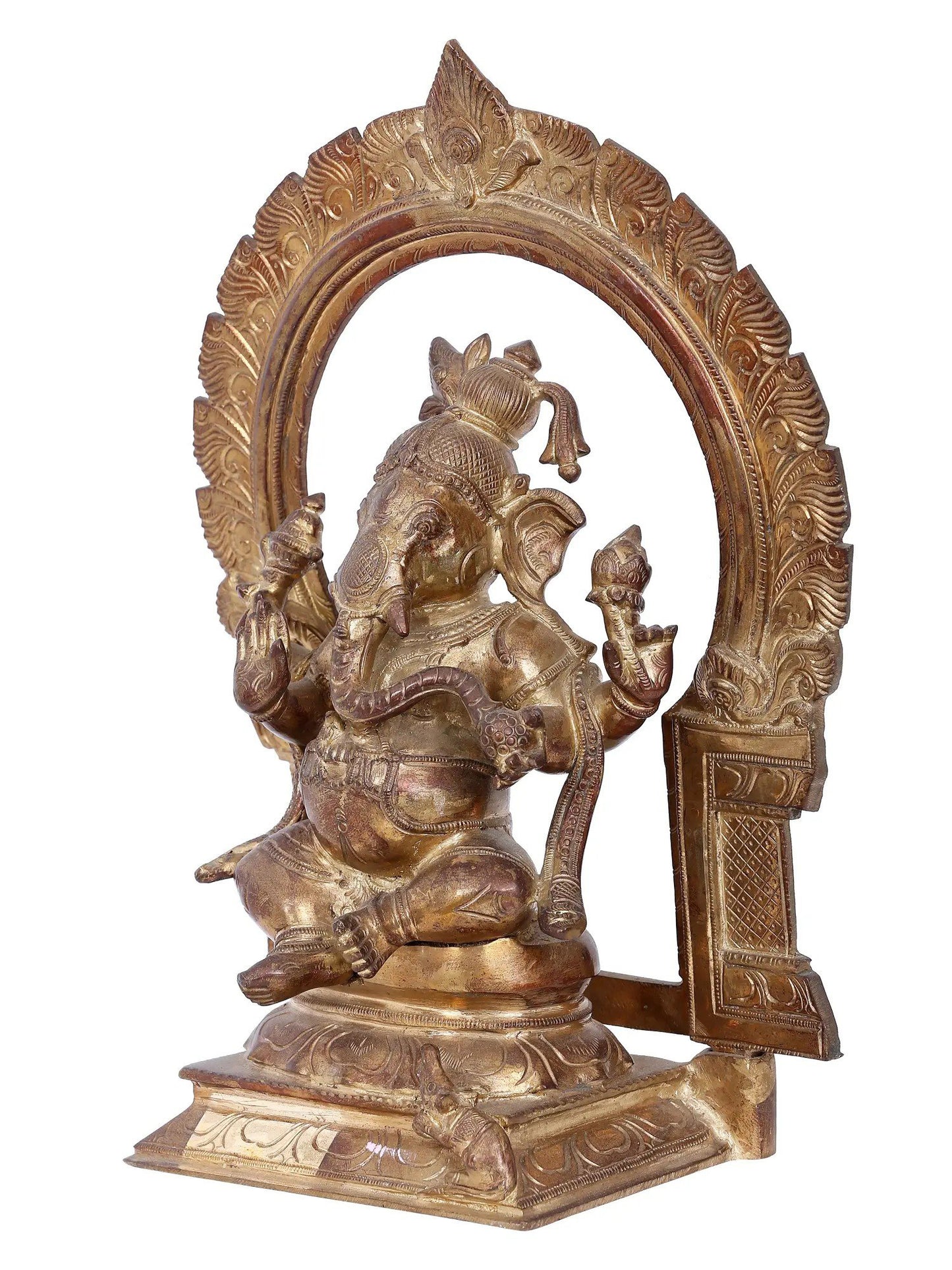 14'' Four Armed Lord Ganesha In Seated Pose | Ganesha Bronze Statue | Panchaloha Bronze Idol From Swamimalai