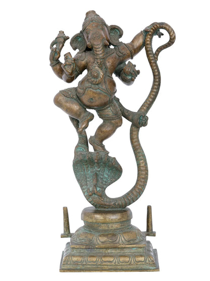 16'' Dancing Ganesha On Serpent Bronze Idol | Ganesha Bronze Statue | Panchaloha Bronze Idol From Swamimalai