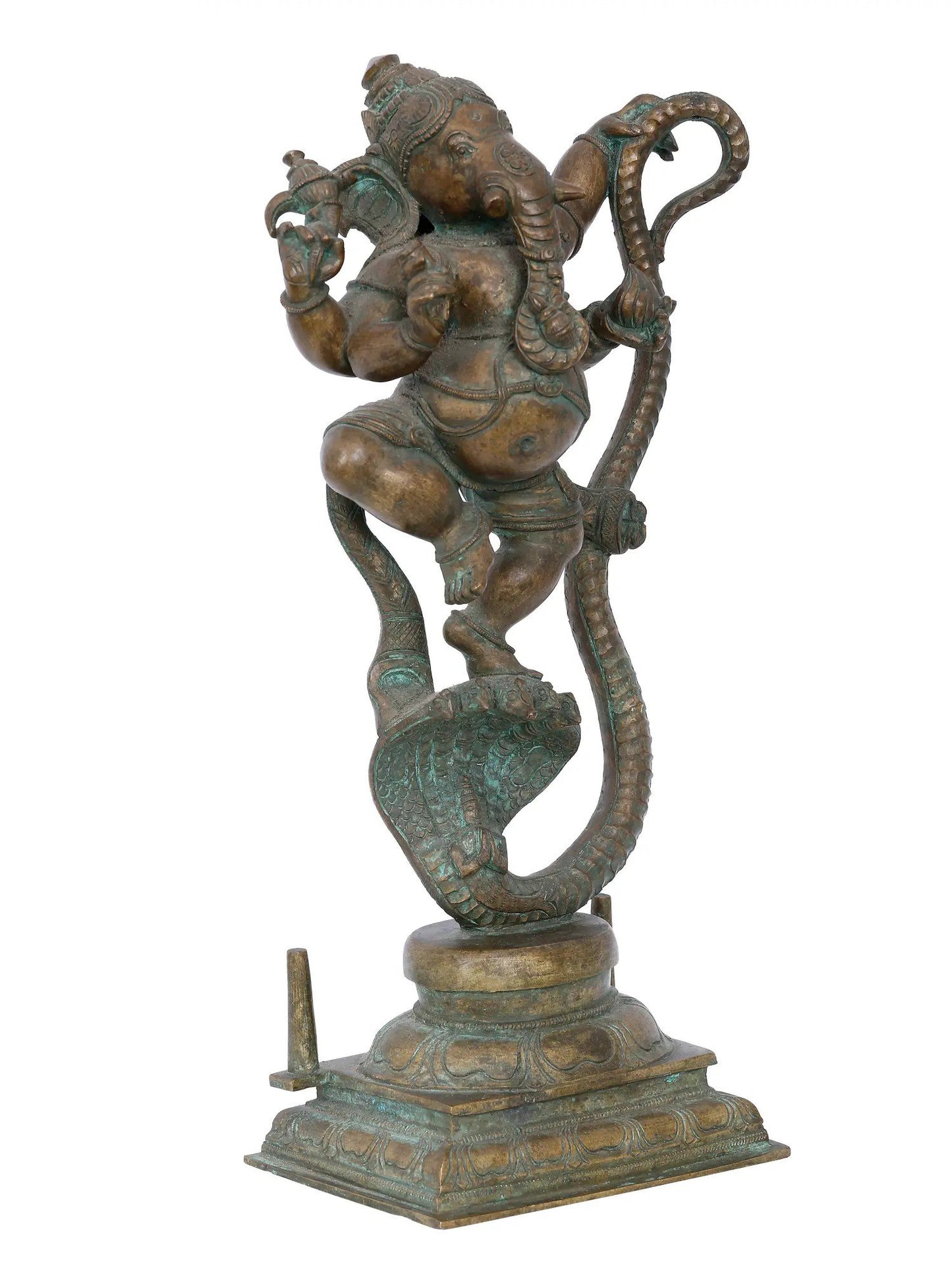 16'' Dancing Ganesha On Serpent Bronze Idol | Ganesha Bronze Statue | Panchaloha Bronze Idol From Swamimalai