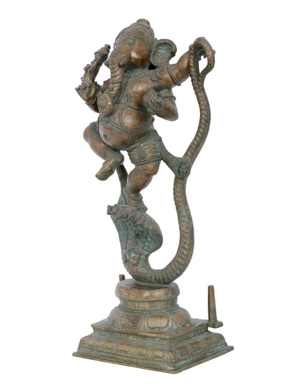 16'' Dancing Ganesha On Serpent Bronze Idol | Ganesha Bronze Statue | Panchaloha Bronze Idol From Swamimalai