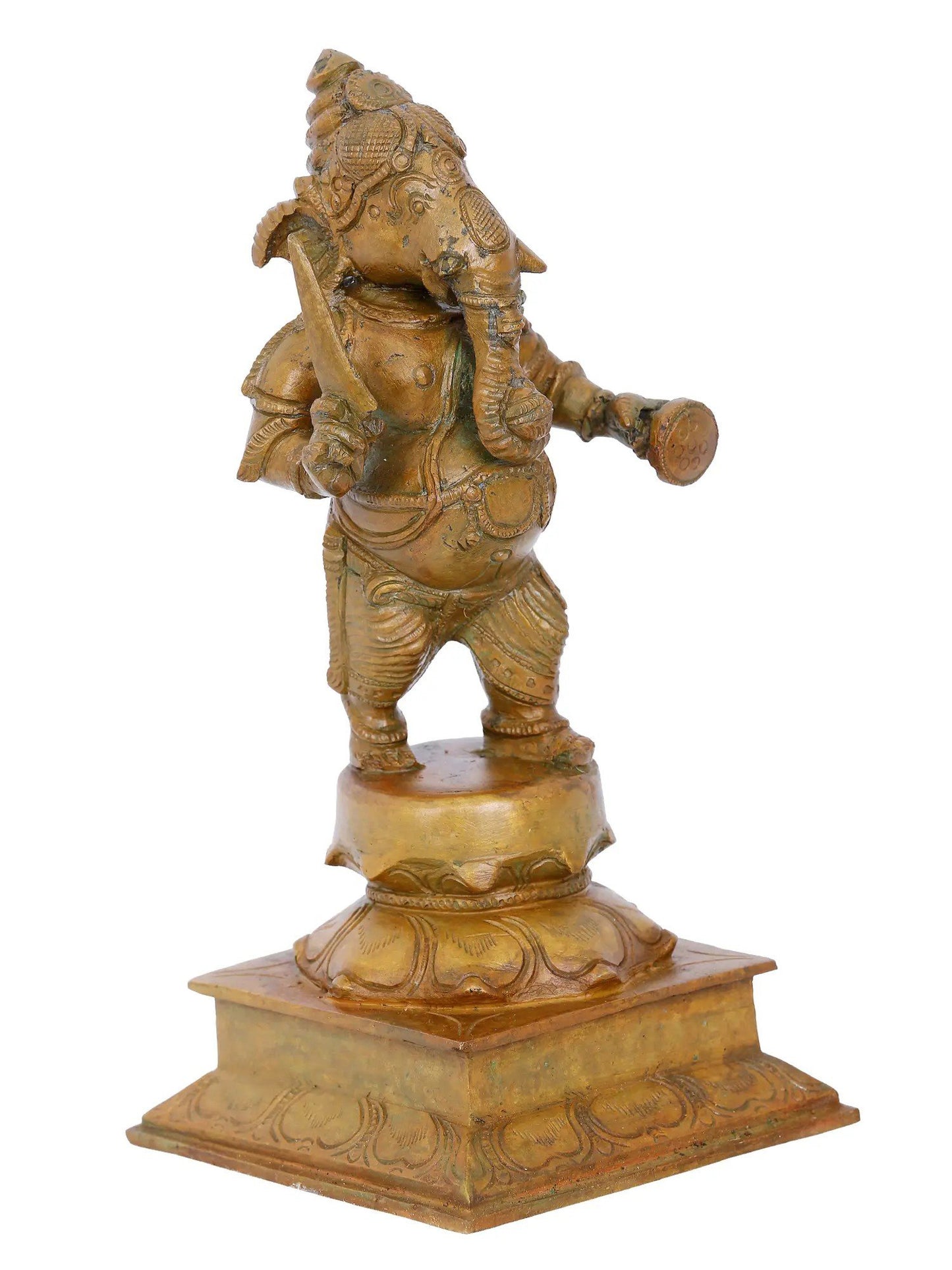 9'' Veer Ganesha Standing On Lotus | Ganesha Bronze Statue | Panchaloha Bronze Idol From Swamimalai