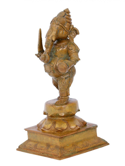 9'' Veer Ganesha Standing On Lotus | Ganesha Bronze Statue | Panchaloha Bronze Idol From Swamimalai