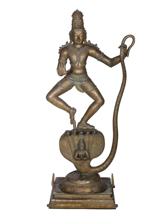 48'' Dancing Lord Krishna On Kalia Serpent | Madhuchista Vidhana (Lost-Wax) | Panchaloha Bronze Statue From Swamimalai