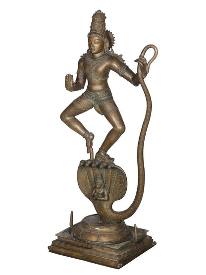 48'' Dancing Lord Krishna On Kalia Serpent | Madhuchista Vidhana (Lost-Wax) | Panchaloha Bronze Statue From Swamimalai