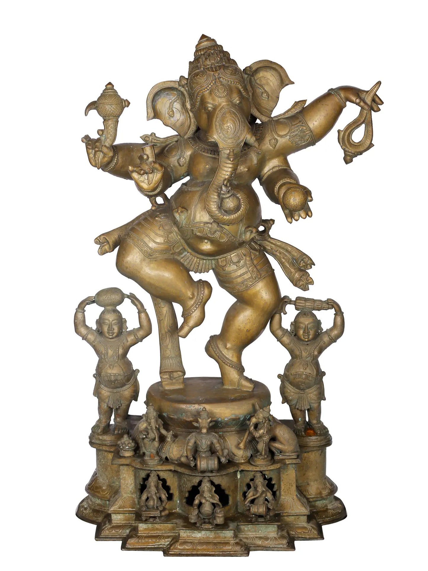 48'' Dancing Ganesha With Devotees | Panchaloha Bronze Statue From Swamimalai