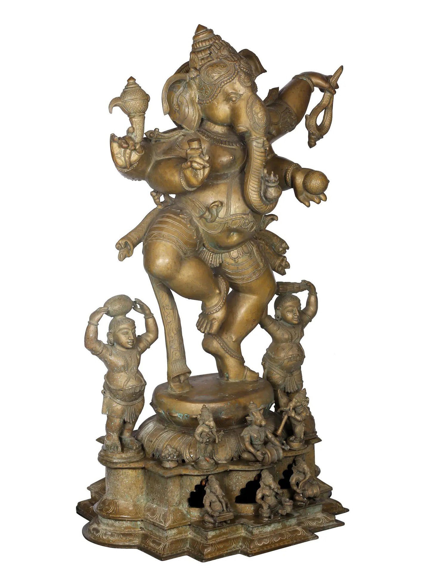 48'' Dancing Ganesha With Devotees | Panchaloha Bronze Statue From Swamimalai