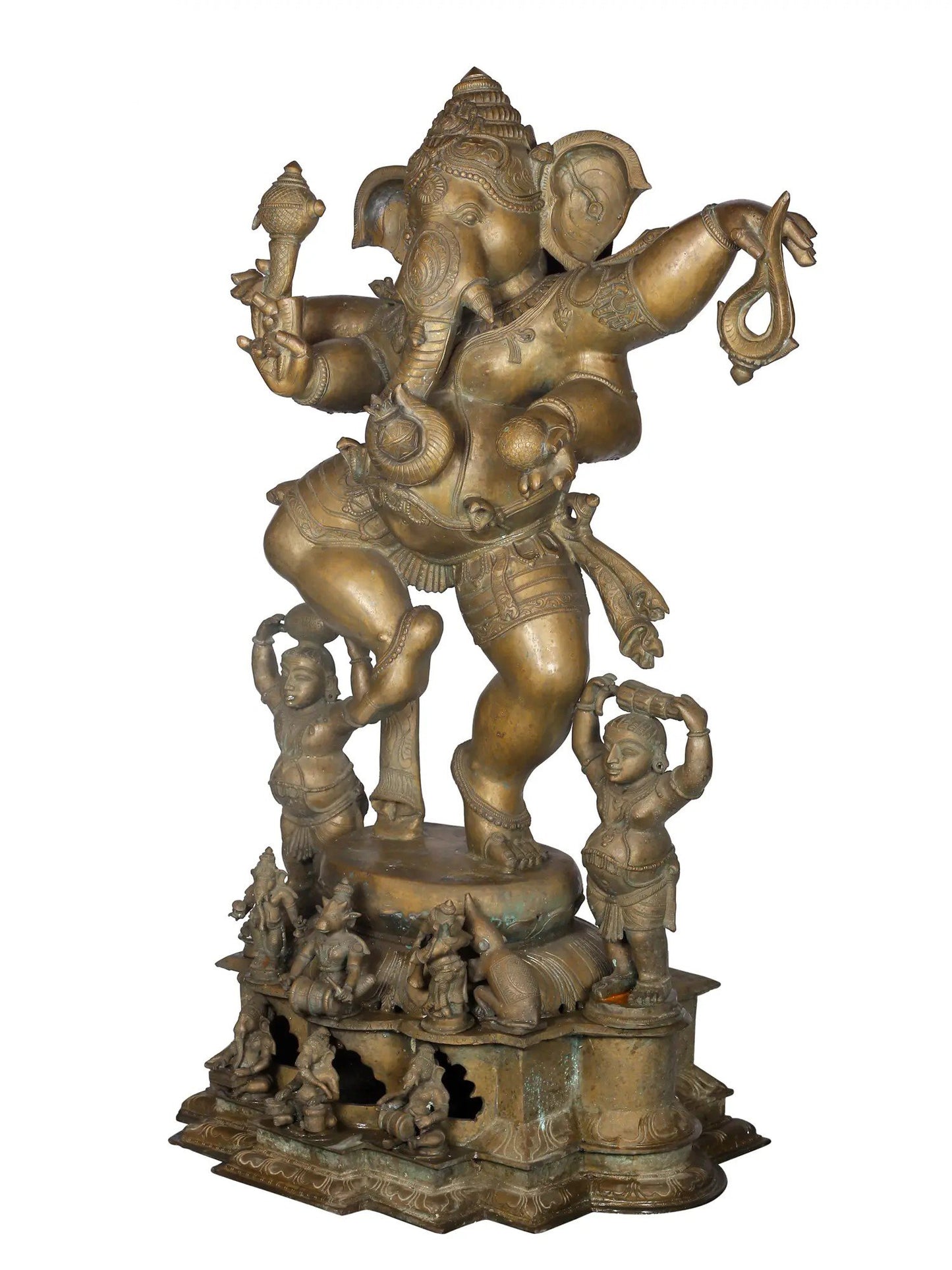 48'' Dancing Ganesha With Devotees | Panchaloha Bronze Statue From Swamimalai