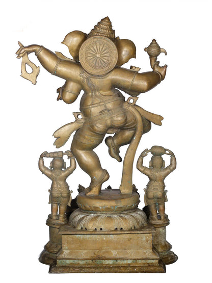 48'' Dancing Ganesha With Devotees | Panchaloha Bronze Statue From Swamimalai