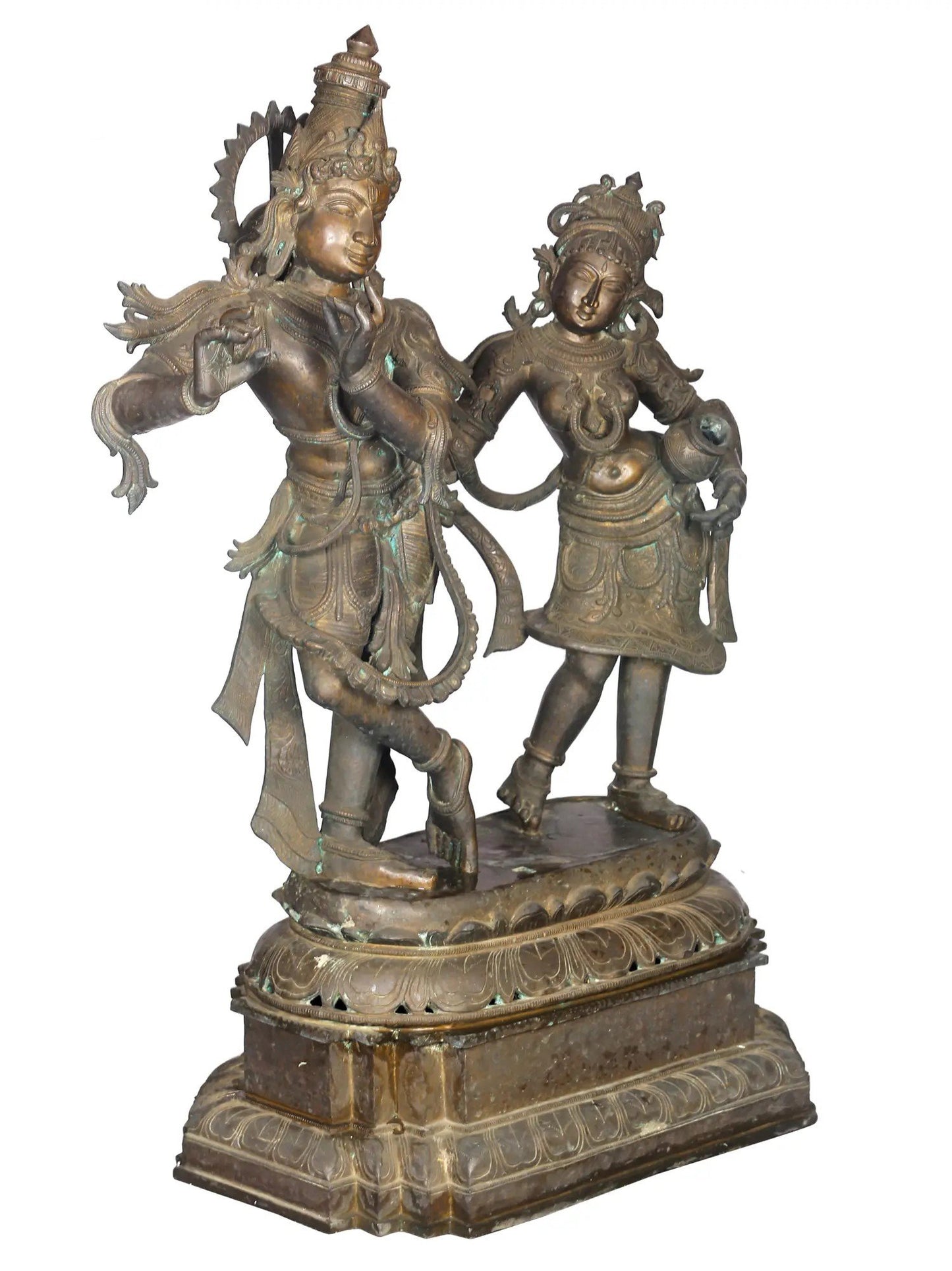 46'' Attractive Radha Krishna Sculpture | Panchaloha Bronze Statue From Swamimalai