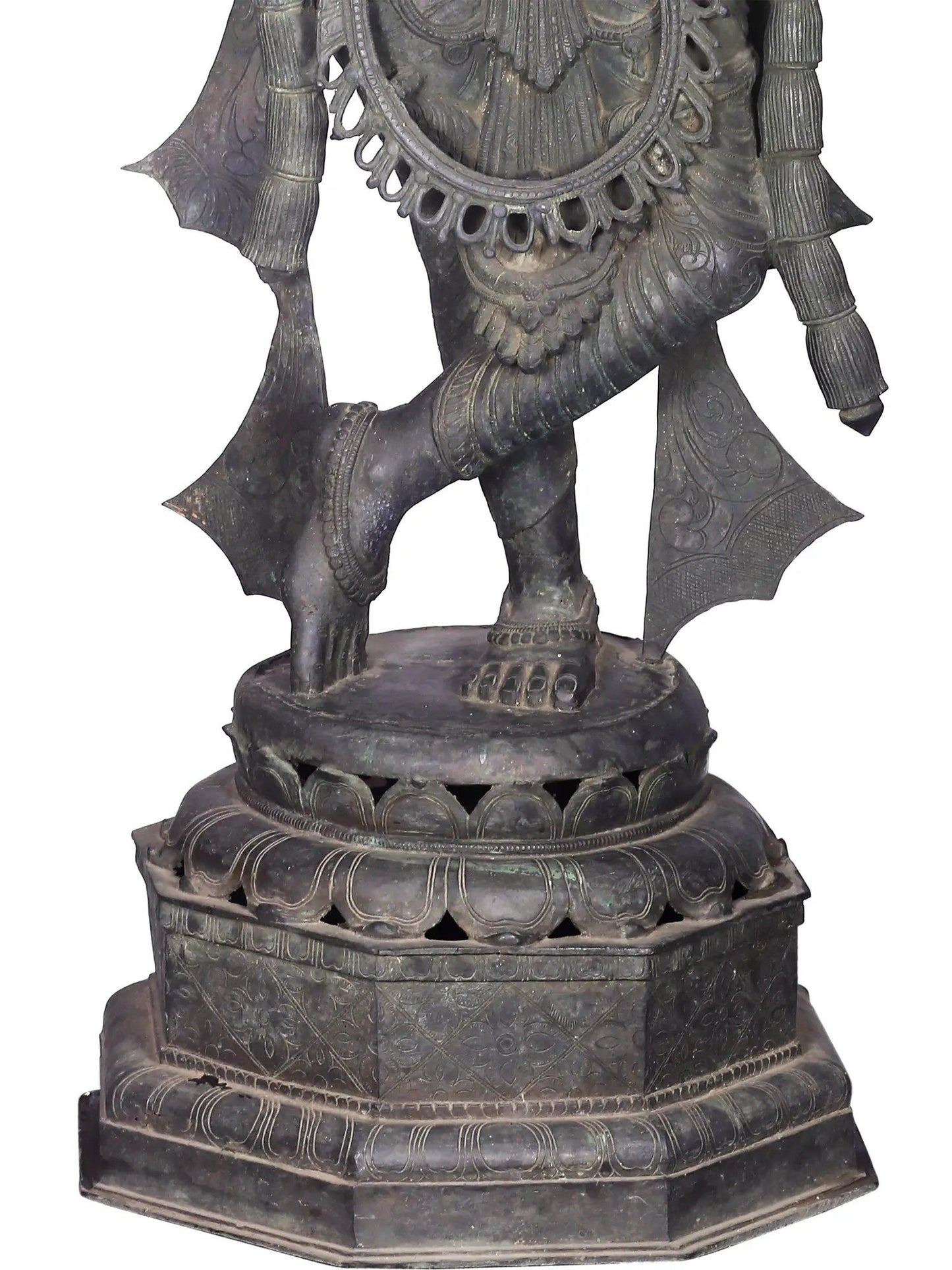 58'' Fluting Krishna Standing On Pedestal | Panchaloha Bronze Statue From Swamimalai