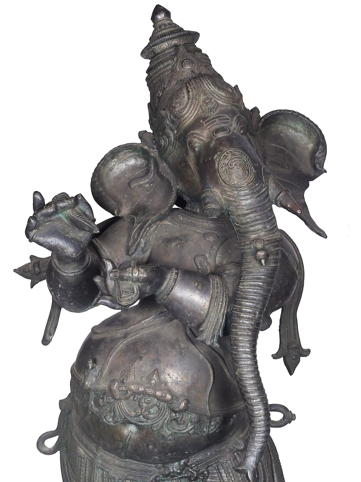 48'' Standing Lord Ganesha With Writing | Panchaloha Bronze Statue From Swamimalai