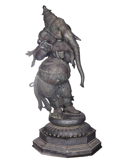 48'' Standing Lord Ganesha With Writing | Panchaloha Bronze Statue From Swamimalai