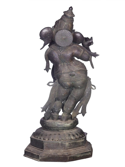 48'' Standing Lord Ganesha With Writing | Panchaloha Bronze Statue From Swamimalai