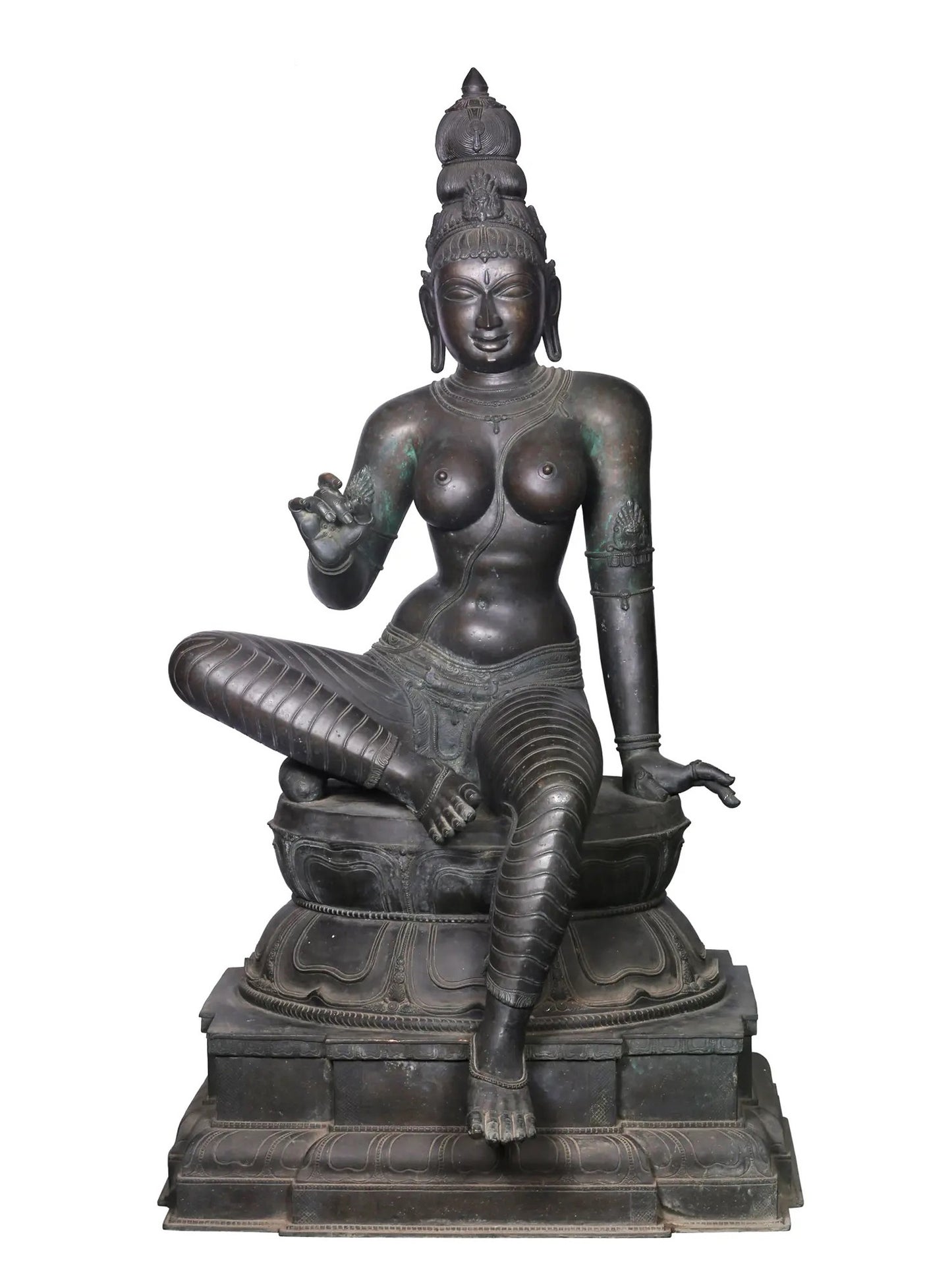 62'' Large Superfine Seated Uma Parvati (Bhoga Shakti) | Panchaloha Bronze Statue From Swamimalai