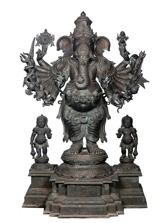 57'' Large Veera Ganpati With Mani Arms And Weapons | Panchaloha Bronze from Swamimalai