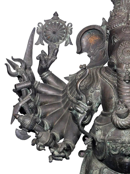 57'' Large Veera Ganpati With Mani Arms And Weapons | Panchaloha Bronze from Swamimalai