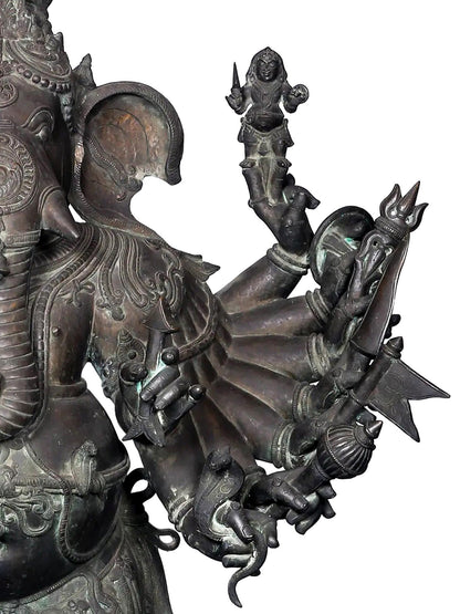 57'' Large Veera Ganpati With Mani Arms And Weapons | Panchaloha Bronze from Swamimalai