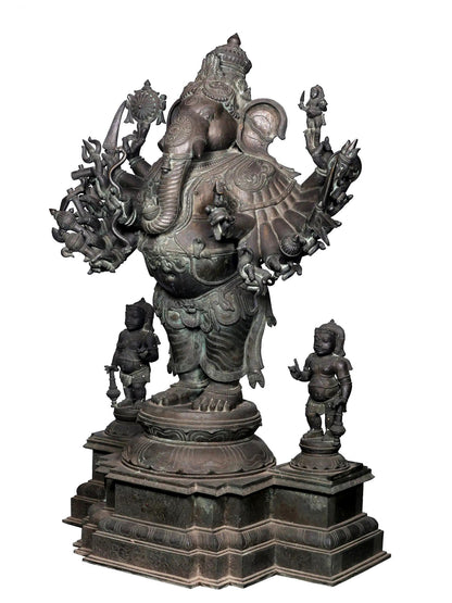 57'' Large Veera Ganpati With Mani Arms And Weapons | Panchaloha Bronze from Swamimalai