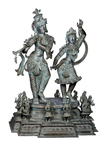 48'' Large Dancing Radha Krishna Idol | Panchaloha Bronze Statue From Swamimalai