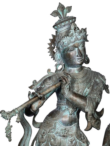 48'' Large Dancing Radha Krishna Idol | Panchaloha Bronze Statue From Swamimalai