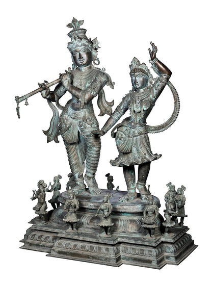 48'' Large Dancing Radha Krishna Idol | Panchaloha Bronze Statue From Swamimalai