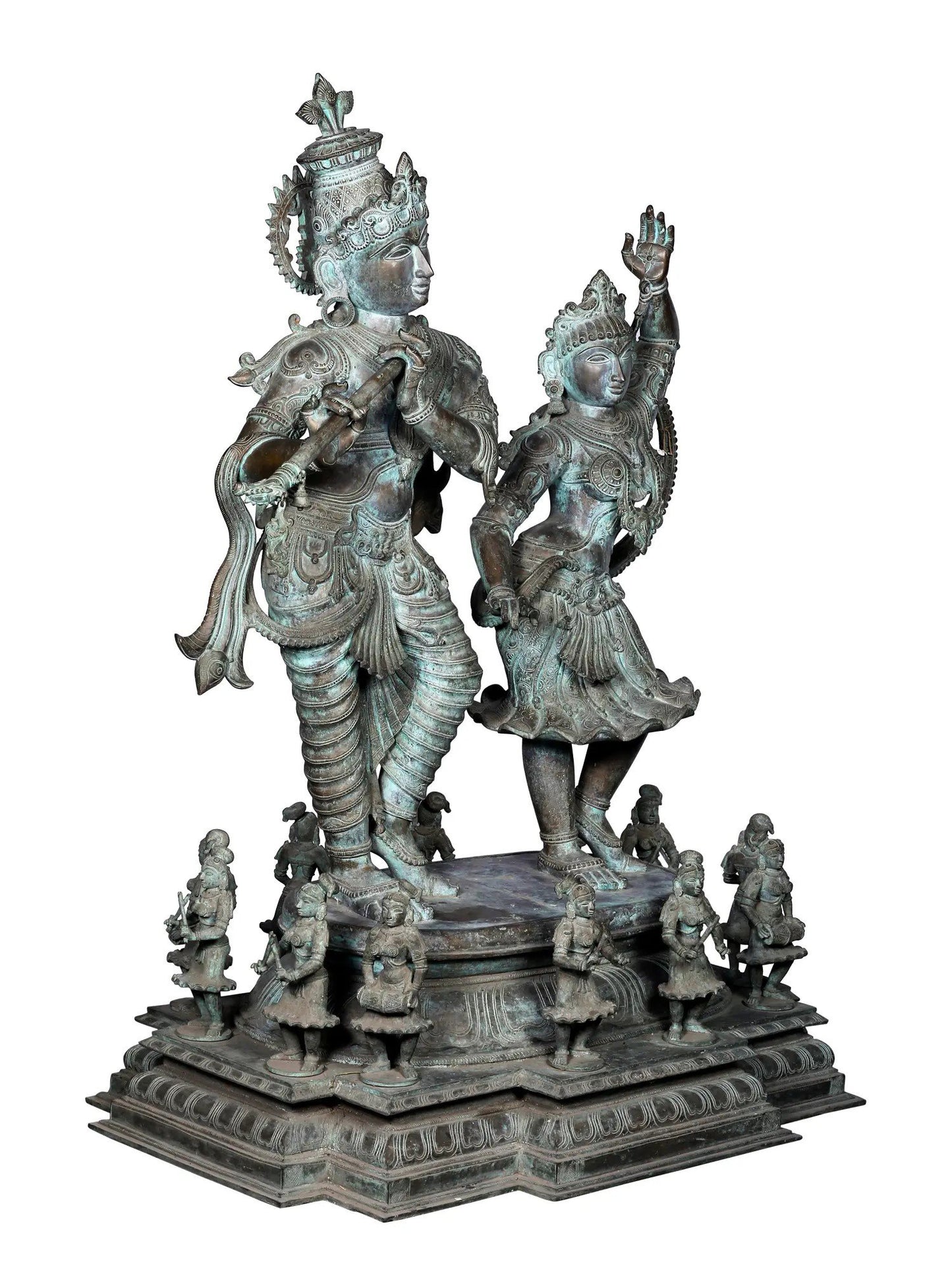 48'' Large Dancing Radha Krishna Idol | Panchaloha Bronze Statue From Swamimalai