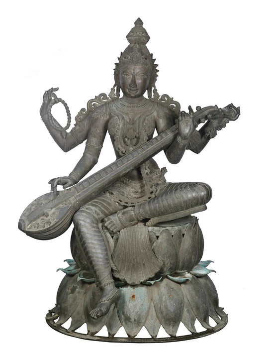 66'' Large Four Armed Devi Saraswati | Panchaloha Bronze Statue From Swamimalai