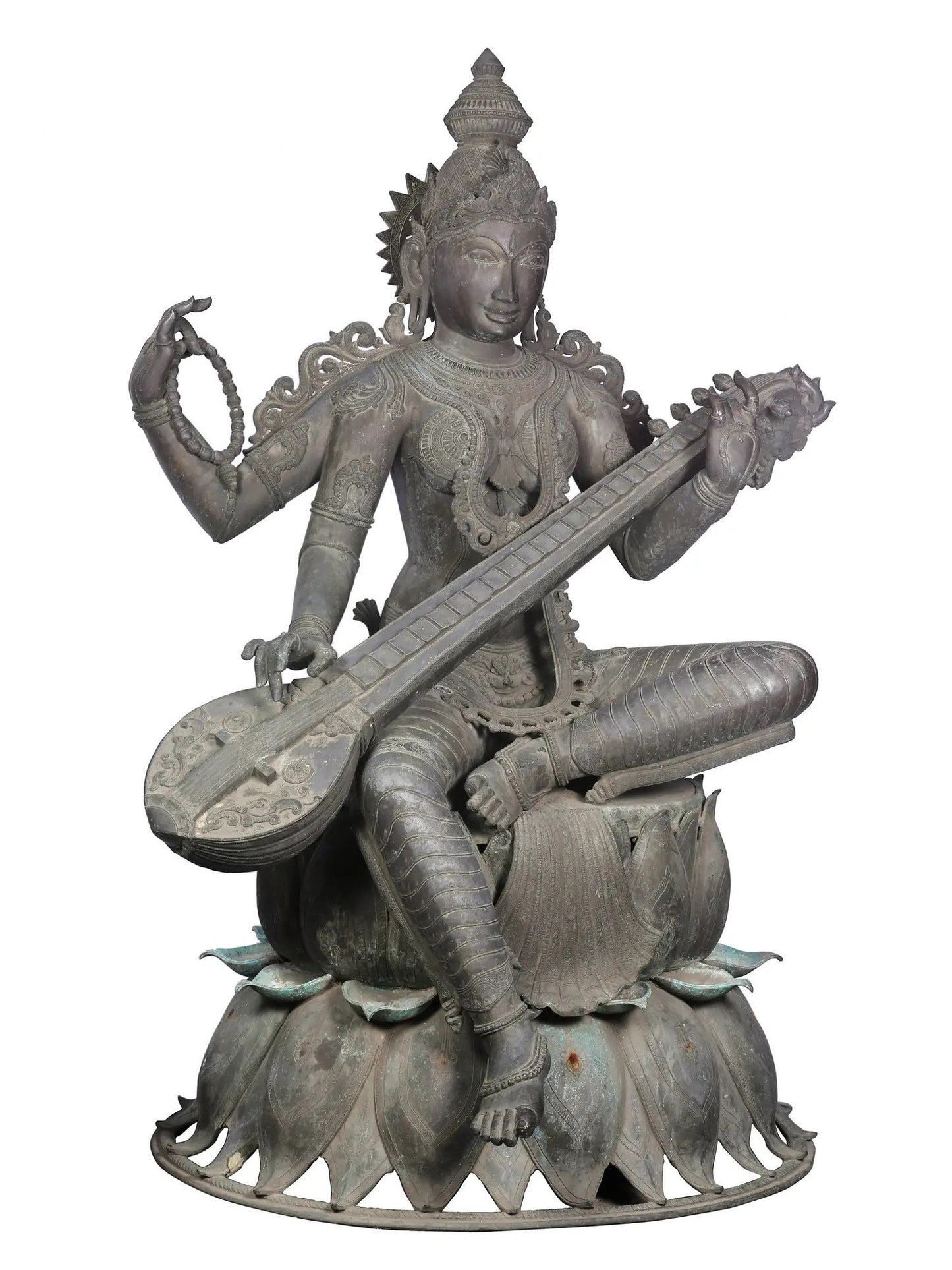 66'' Large Four Armed Devi Saraswati | Panchaloha Bronze Statue From Swamimalai