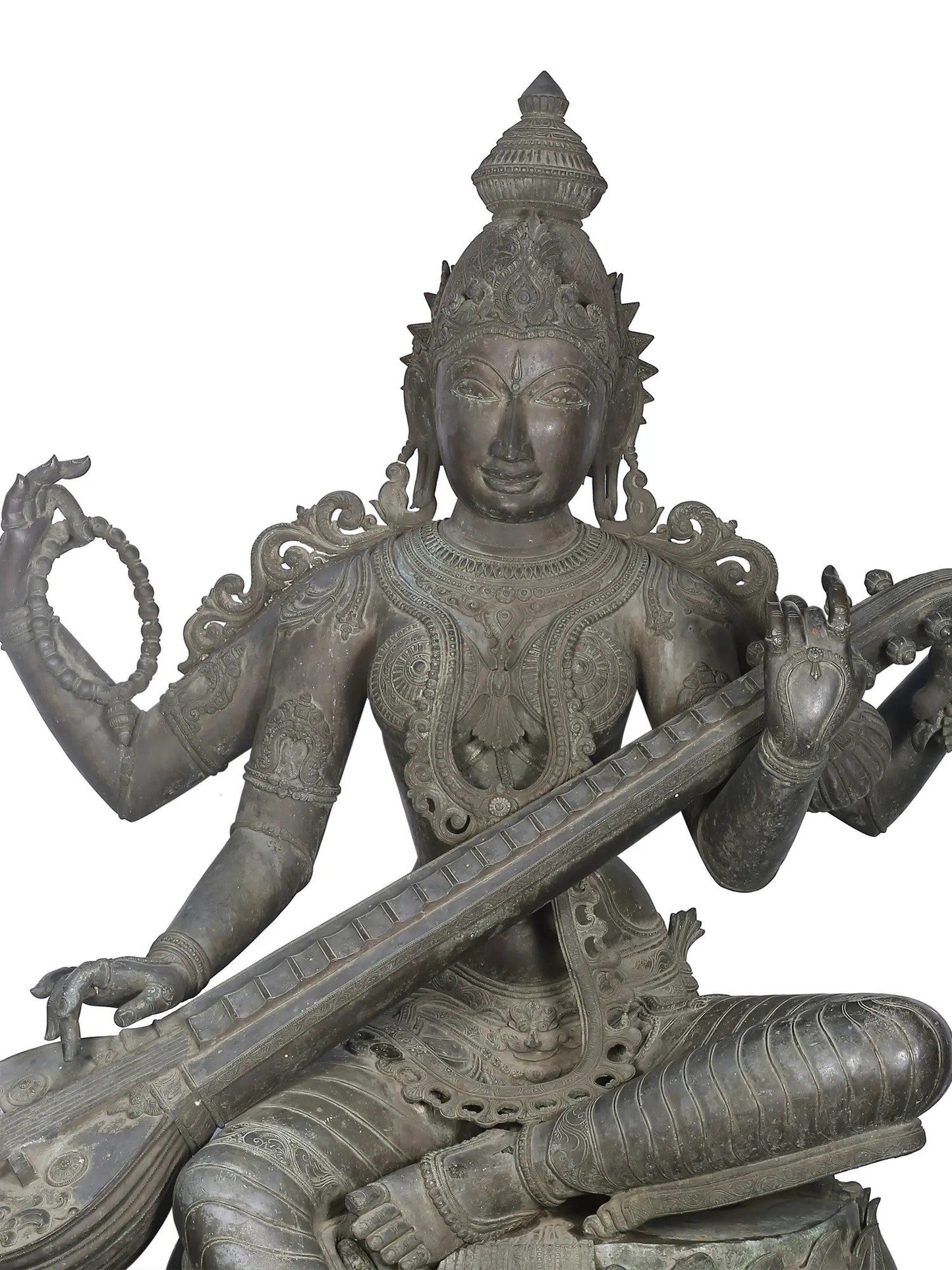 66'' Large Four Armed Devi Saraswati | Panchaloha Bronze Statue From Swamimalai