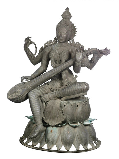 66'' Large Four Armed Devi Saraswati | Panchaloha Bronze Statue From Swamimalai