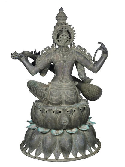 66'' Large Four Armed Devi Saraswati | Panchaloha Bronze Statue From Swamimalai