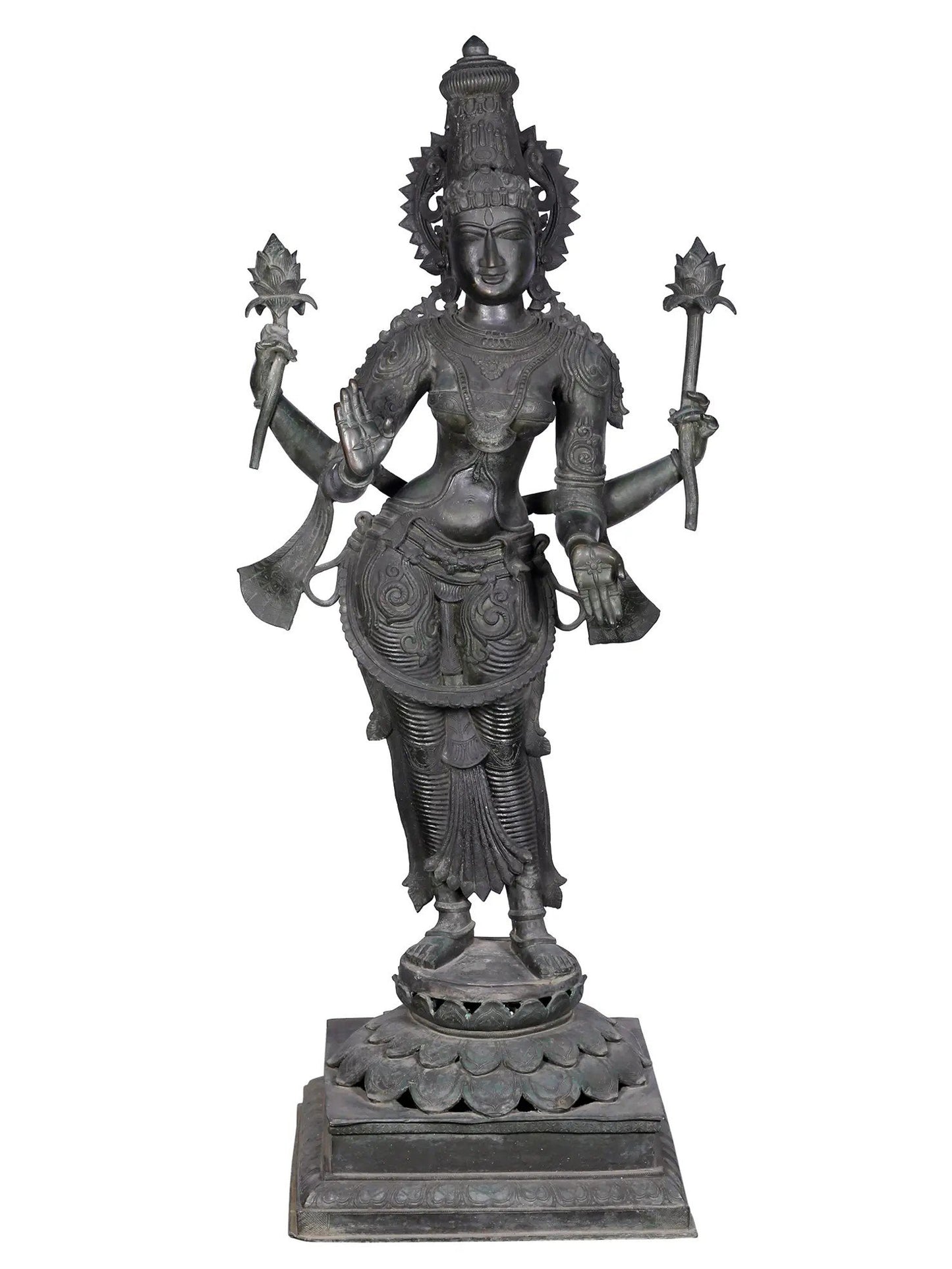 66'' Large Standing Lakshmi Panchaloha Bronze Statue From Swamimalai | Bronze Sculpture For Garden And Temple