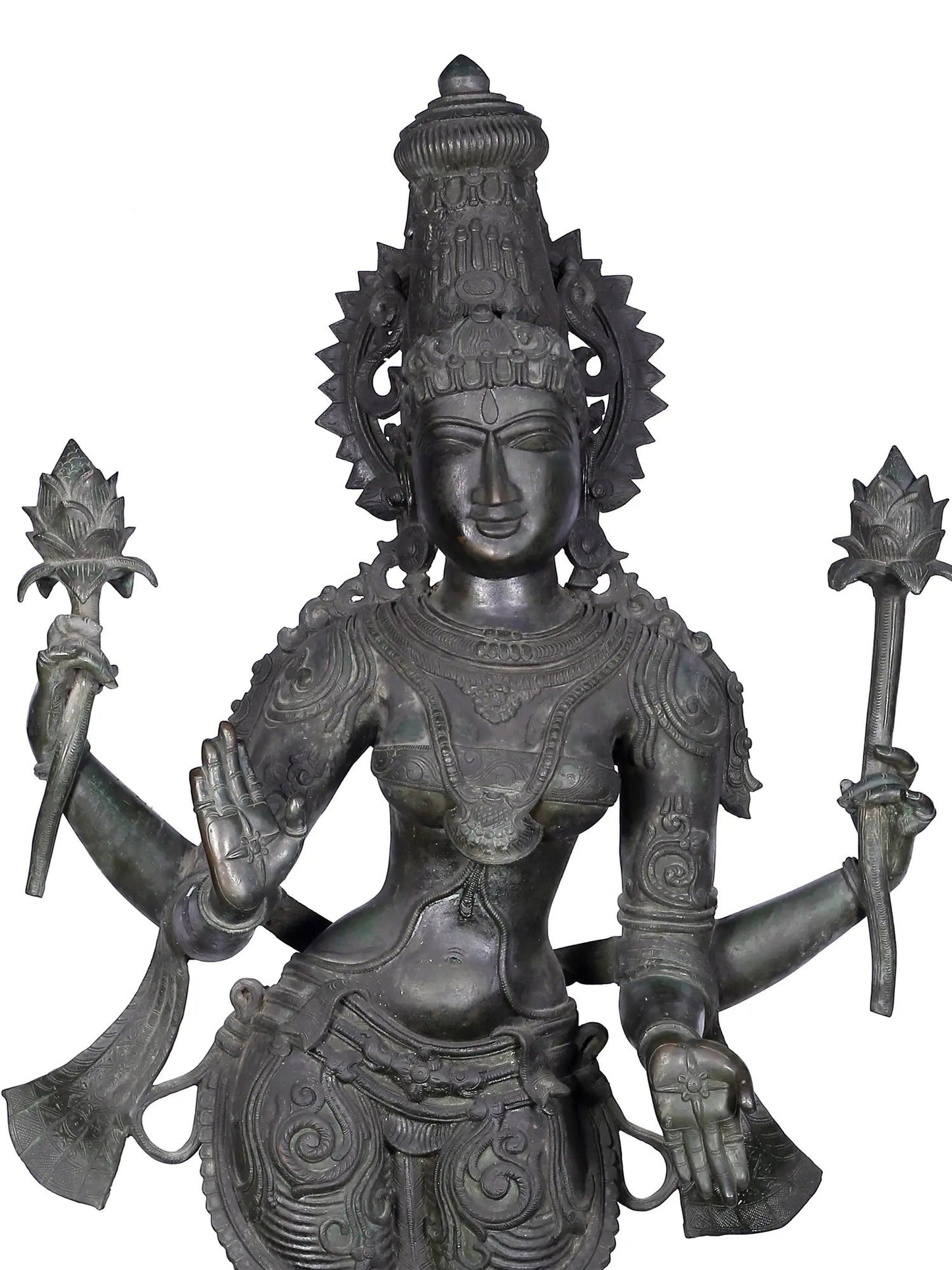 66'' Large Standing Lakshmi Panchaloha Bronze Statue From Swamimalai | Bronze Sculpture For Garden And Temple