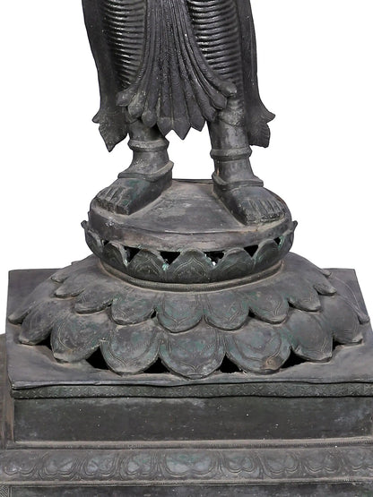 66'' Large Standing Lakshmi Panchaloha Bronze Statue From Swamimalai | Bronze Sculpture For Garden And Temple