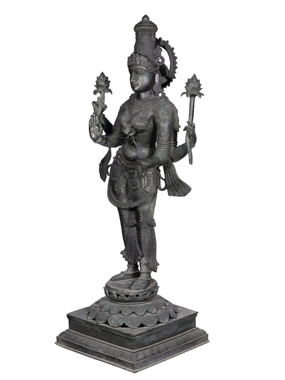 66'' Large Standing Lakshmi Panchaloha Bronze Statue From Swamimalai | Bronze Sculpture For Garden And Temple