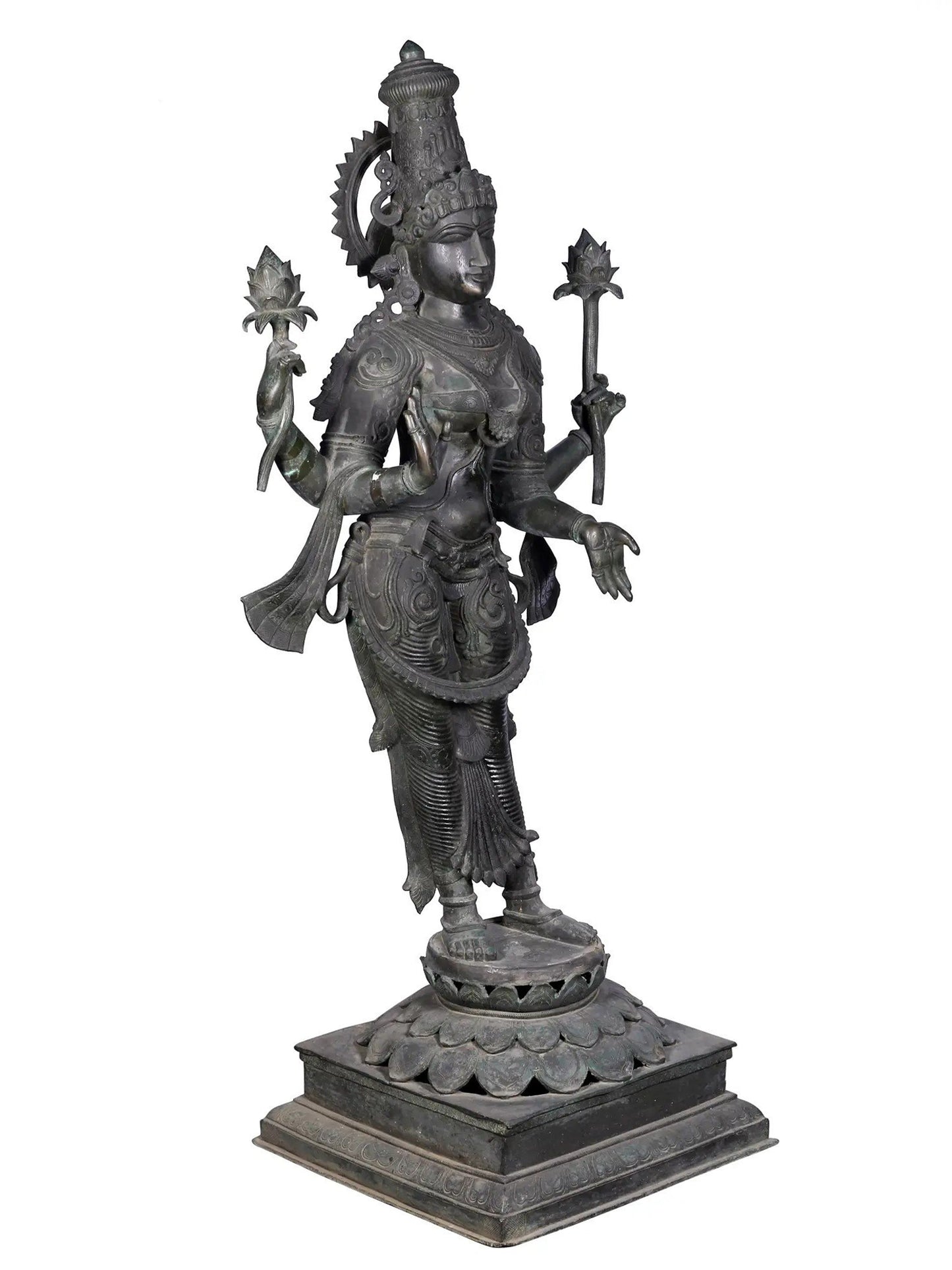 66'' Large Standing Lakshmi Panchaloha Bronze Statue From Swamimalai | Bronze Sculpture For Garden And Temple