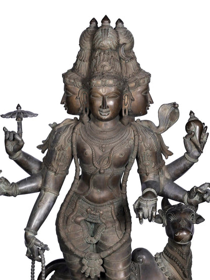 58'' Large Six Armed Trimukhi Dattatreya Statue | Panchaloha Bronze Statue From Swamimalai | Statue For Garden And Temple