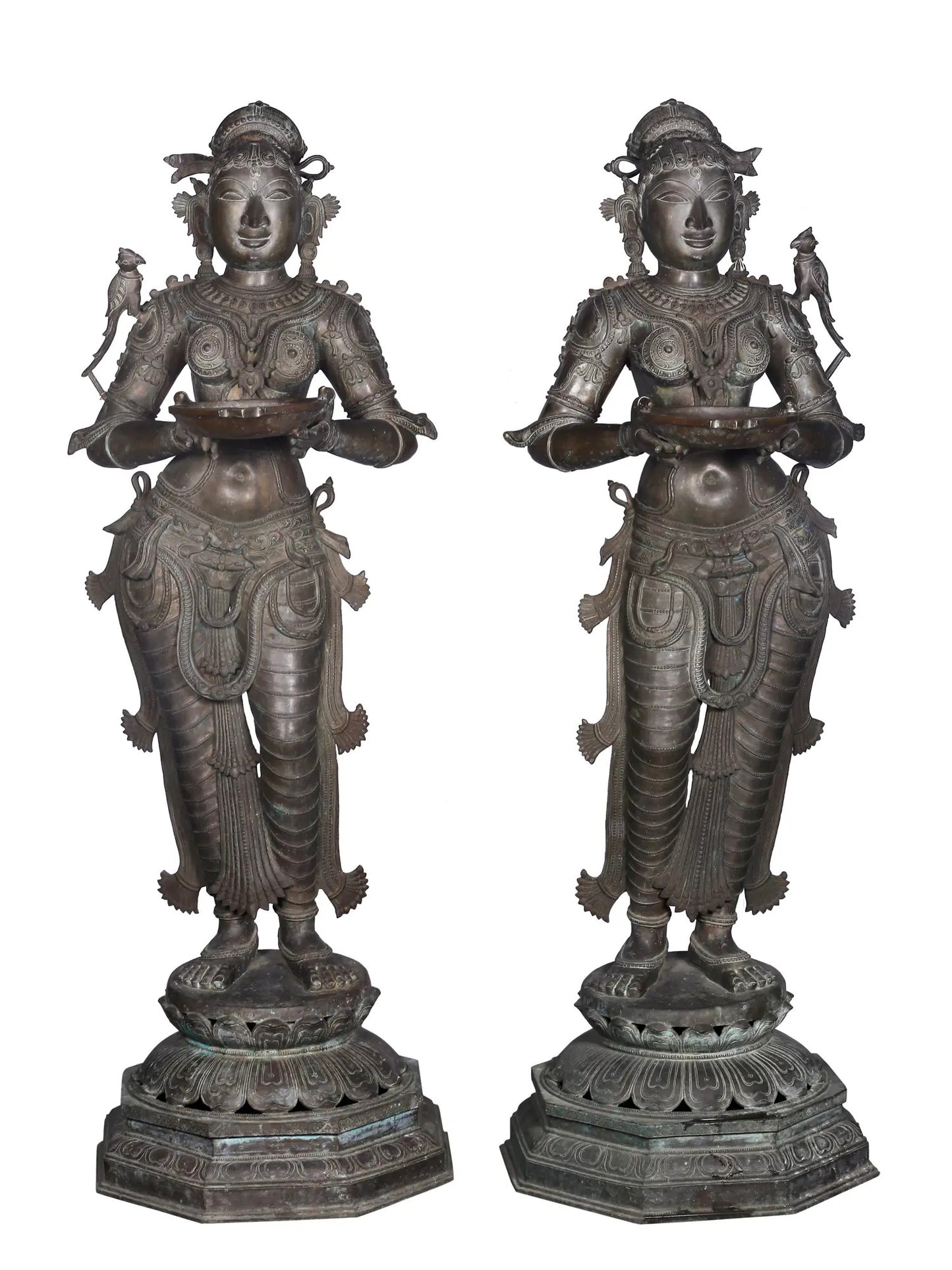 62'' Large Pair Of Deepalakshmi Statue | Panchaloha Bronze Statue From Swamimalai