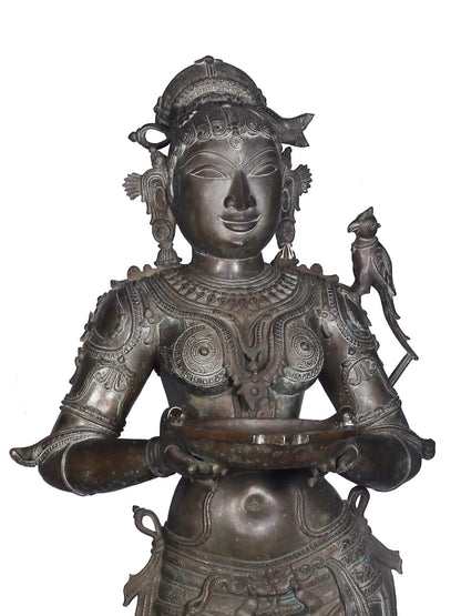 62'' Large Pair Of Deepalakshmi Statue | Panchaloha Bronze Statue From Swamimalai