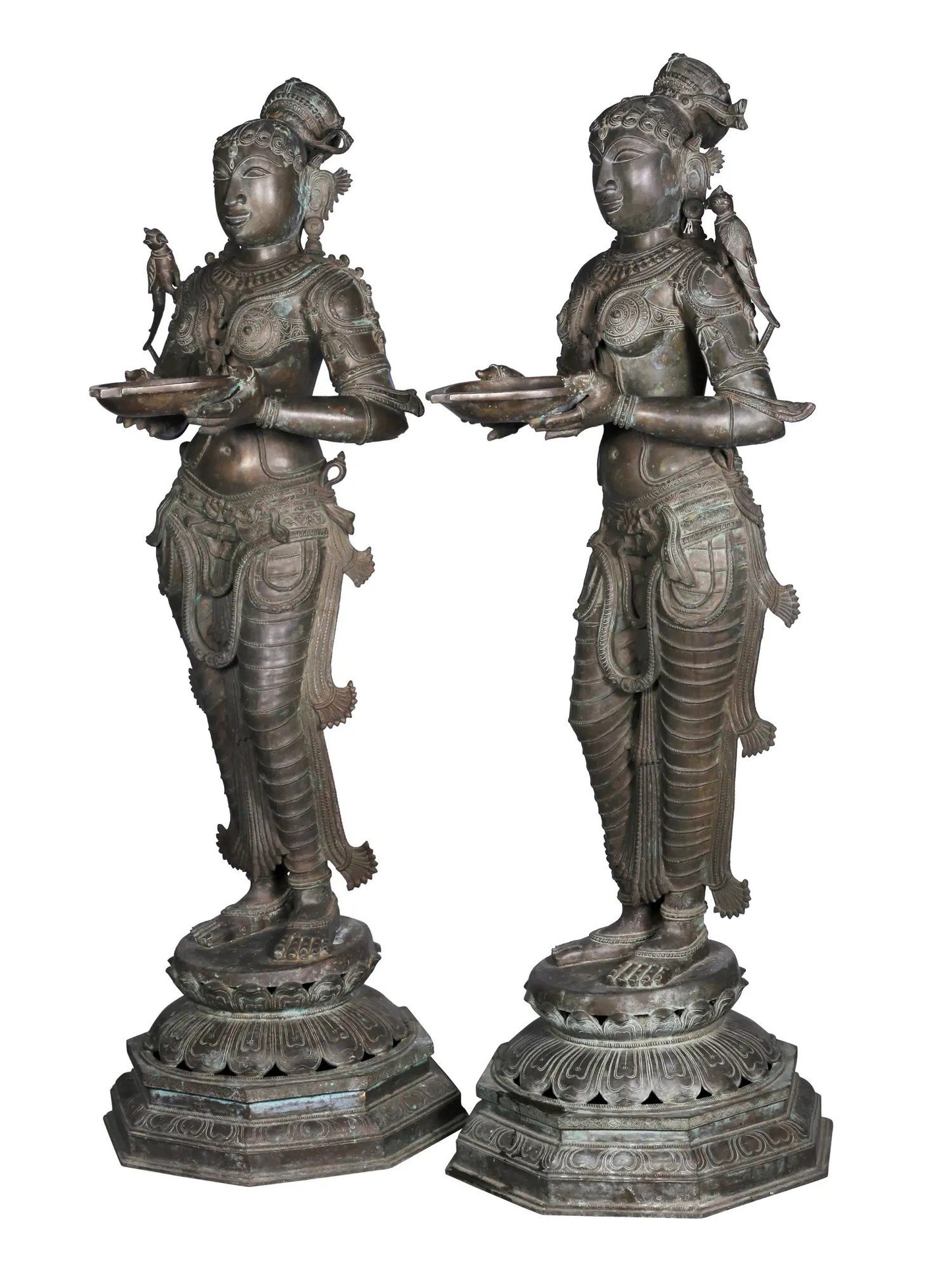 62'' Large Pair Of Deepalakshmi Statue | Panchaloha Bronze Statue From Swamimalai