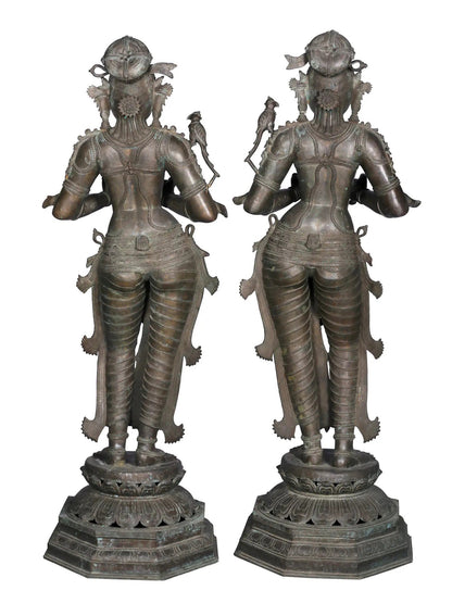 62'' Large Pair Of Deepalakshmi Statue | Panchaloha Bronze Statue From Swamimalai