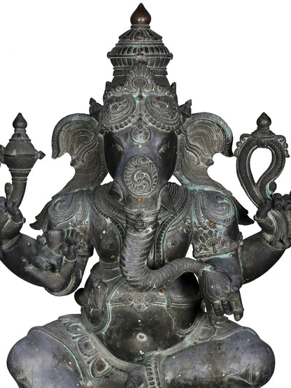 39'' Large Chaturbhuja Lord Ganesha | Madhuchista Vidhana (Lost-Wax) | Panchaloha Bronze Statue From Swamimalai