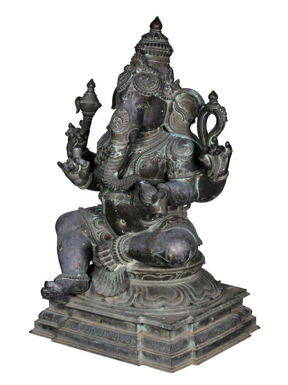 39'' Large Chaturbhuja Lord Ganesha | Madhuchista Vidhana (Lost-Wax) | Panchaloha Bronze Statue From Swamimalai