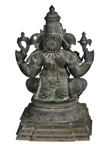 39'' Large Chaturbhuja Lord Ganesha | Madhuchista Vidhana (Lost-Wax) | Panchaloha Bronze Statue From Swamimalai