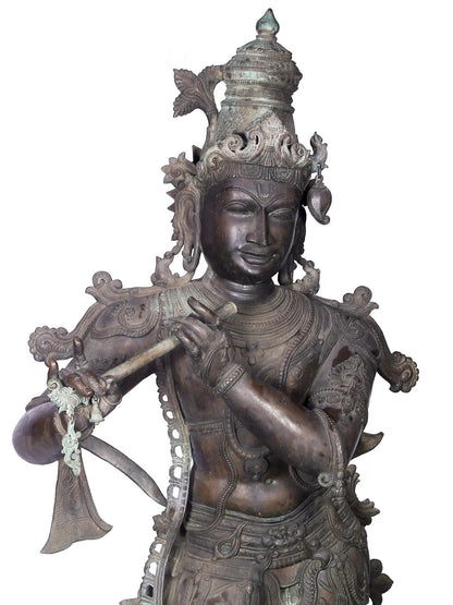 68'' Large Fluting Krishna Sculpture For Temple | Panchaloha Bronze Statue From Swamimalai