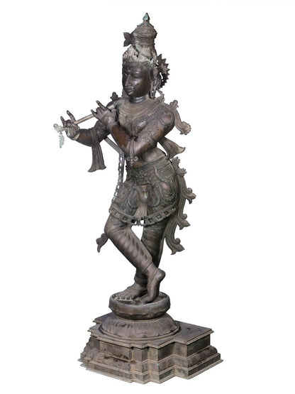 68'' Large Fluting Krishna Sculpture For Temple | Panchaloha Bronze Statue From Swamimalai